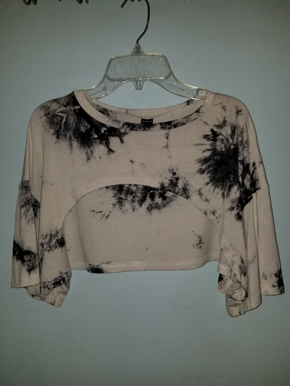 Black & Eggshell  Tie-Dye  Extreme Cropped Shoulder Top L 8 10  Bolero Shrug
